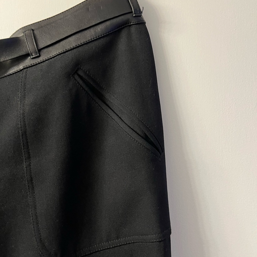 Vintage Prada Pants, 100% Wool with Leather Waist/Belt, Black, Women's Size 42 - Picture 10 of 13